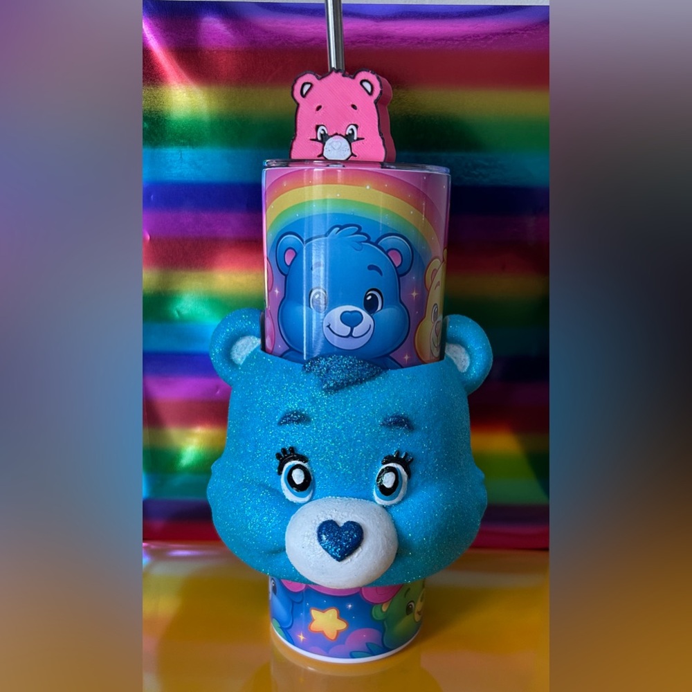 Care Bear Tumbler With REMOVABLE 3D Head Tumbler Sleeve & Straw Topper